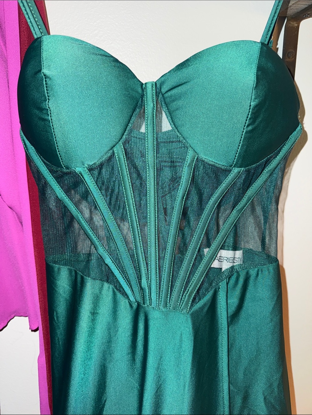 Emerald Green Strapless Maxi Evening Dress - Picture 2 of 7